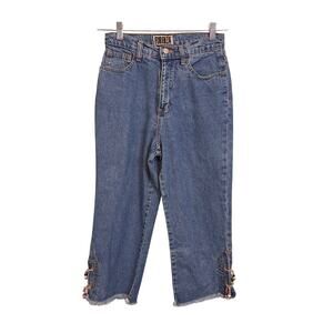 Vintage 80’s Forenza Capri Jeans Womens 6 Blue Denim High Rise Beaded Straight